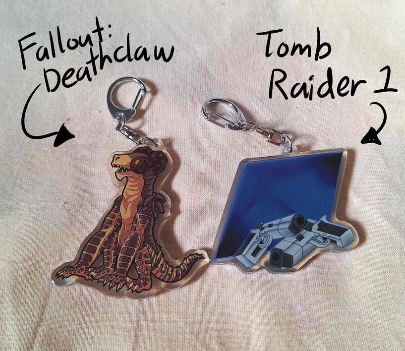 Fallout deathclaw and tomb raider keychains